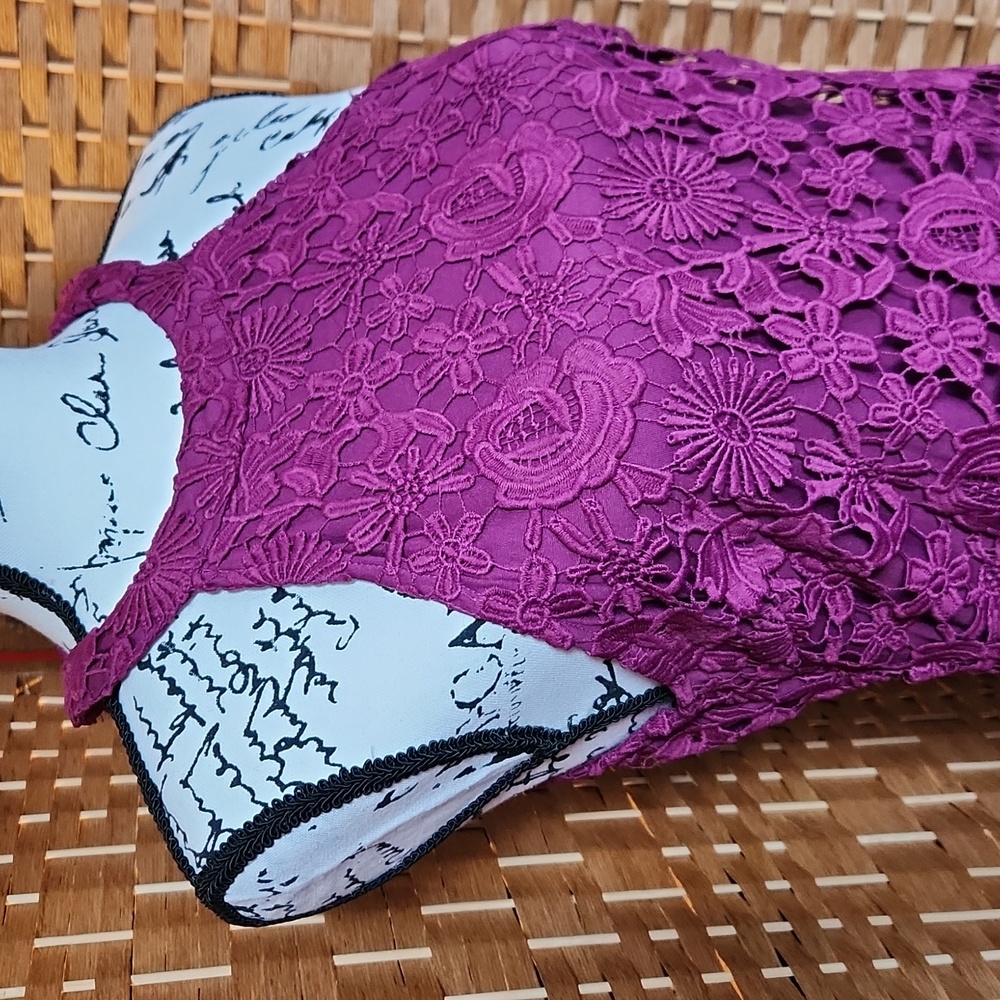 LULUS Wedding Graduation Special Ocassion Love Poem Magenta Lace Mini Dress - Picture 4 of 8